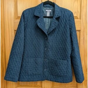 Laura Scott Soft Quilted Size XL Navy Pockets Button Front Jacket Blazer